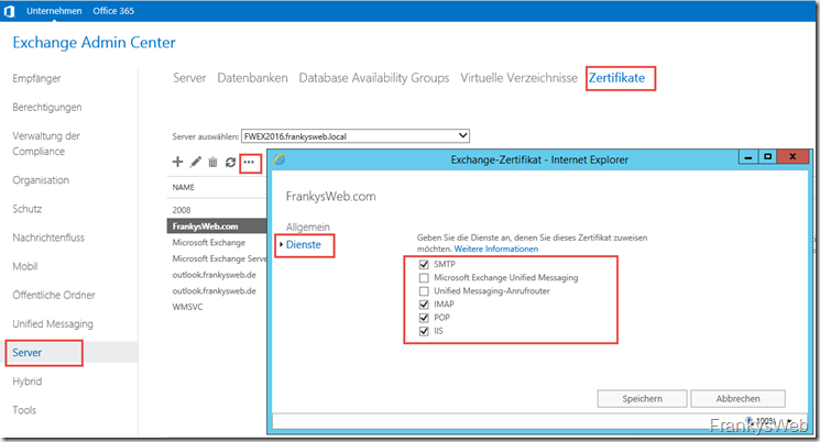 Exchange Dienste zuweisen