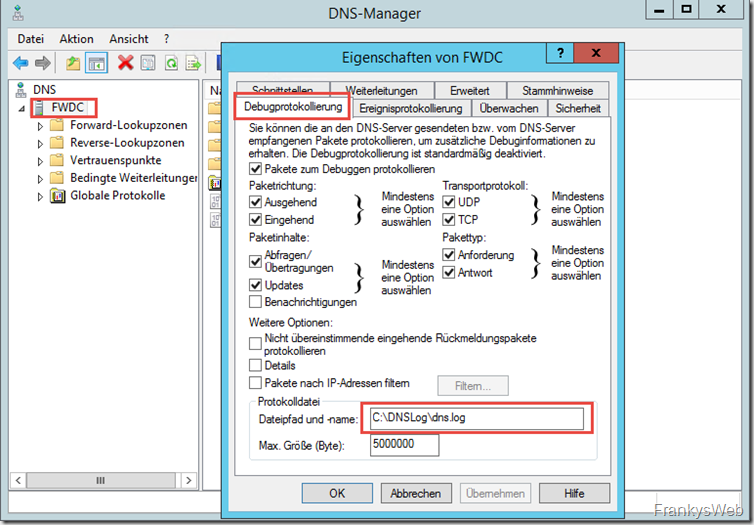 DNS Debugprotokollierung