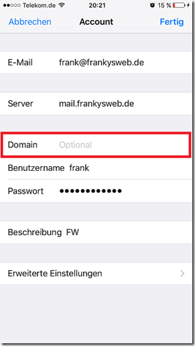 ActiveSync ohne Domain