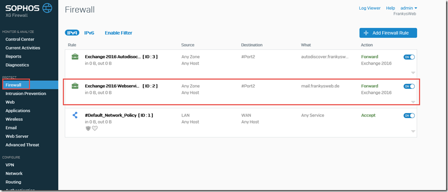 Sophos XG Outlook Anywhere