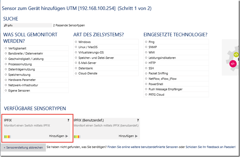 Sophos UTM und PRTG (IPFIX Sensor)