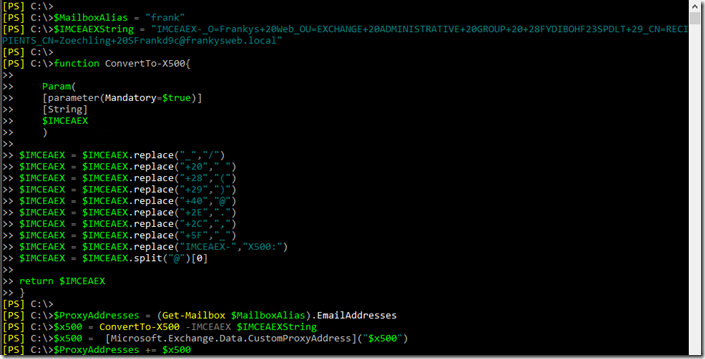 IMCEAEX Strings in X500 konvertieren