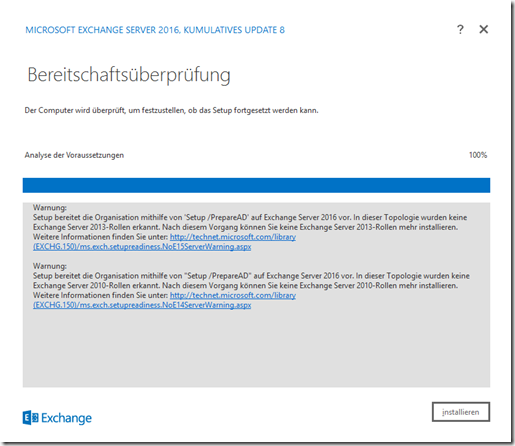 Installation Exchange 2016 CU8 auf Server 2016