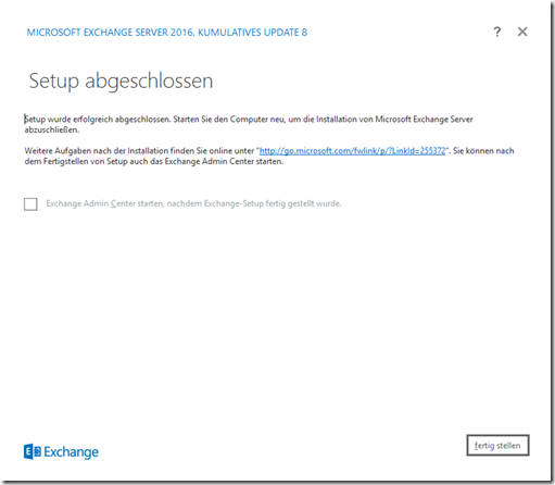 Installation Exchange 2016 CU8 auf Server 2016 Installation Exchange 2016 CU8 auf Server 2016