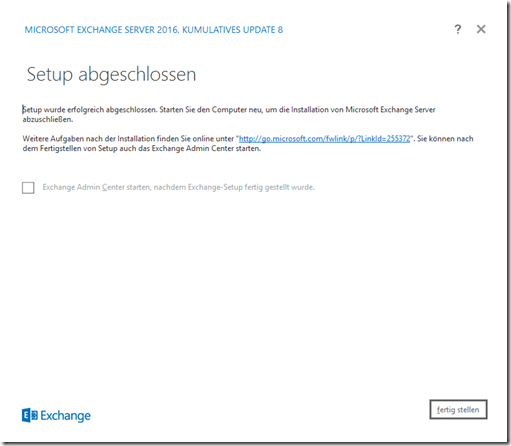 Installation Exchange 2016 CU8 auf Server 2016