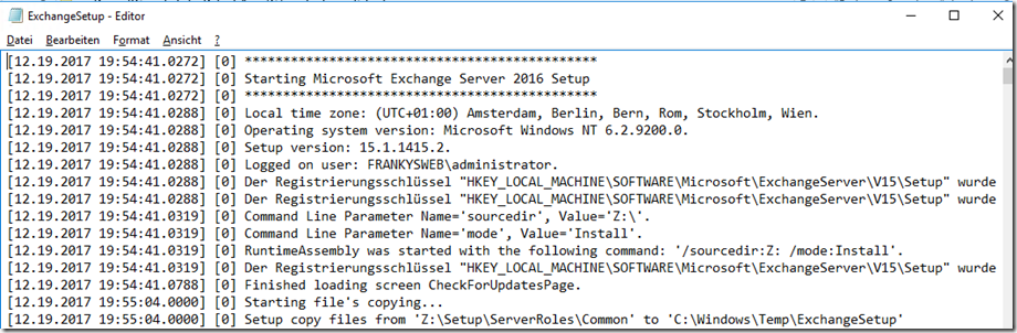 Installation Exchange 2016 CU8 auf Server 2016