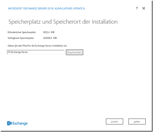 Installation Exchange 2016 CU8 auf Server 2016