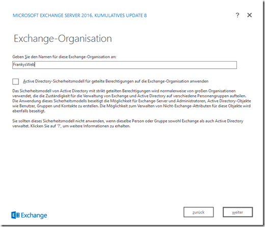 Installation Exchange 2016 CU8 auf Server 2016