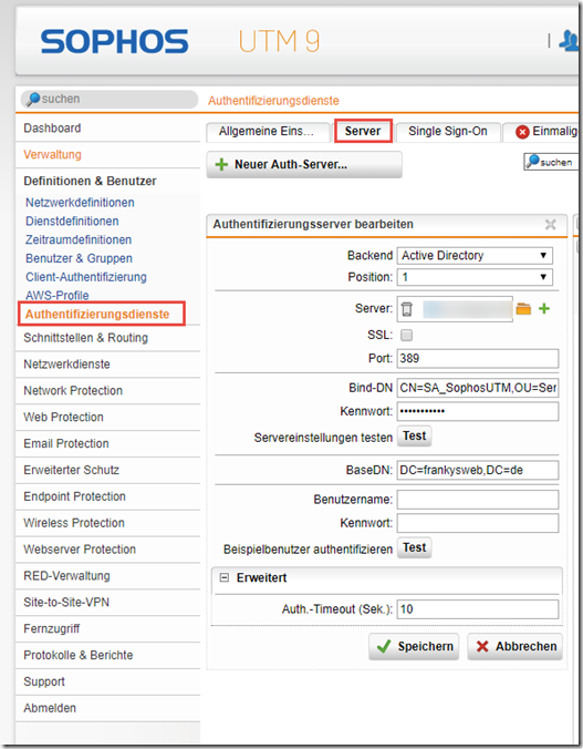 Empfänger Authentifizierung mittels Active Directory