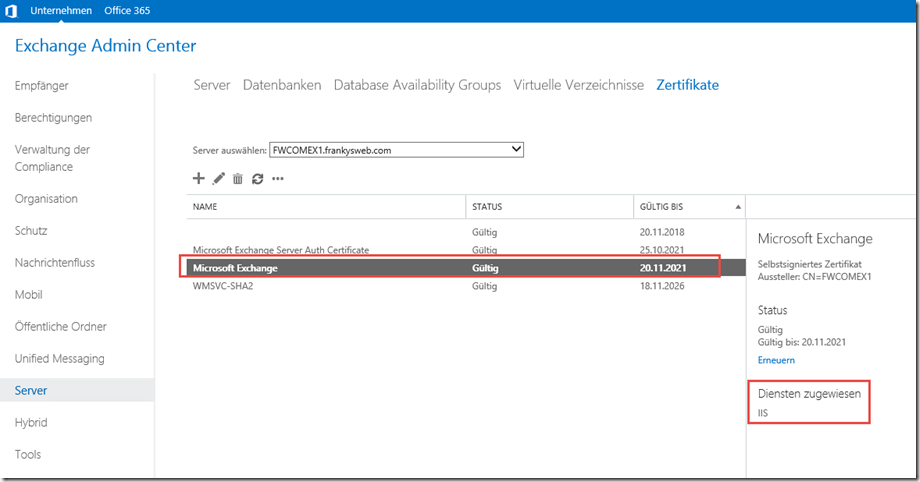 Backend Zertifikat neu erstellen