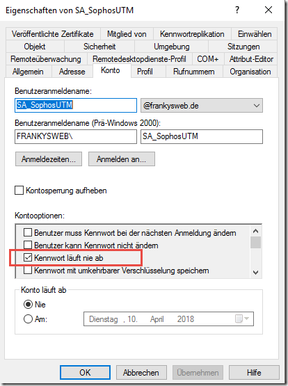 Empfänger Authentifizierung mittels Active Directory