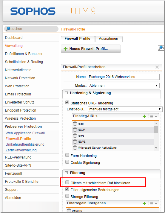 Sophos UTM 9: Webserver Protection und Outlook für Android / iOS