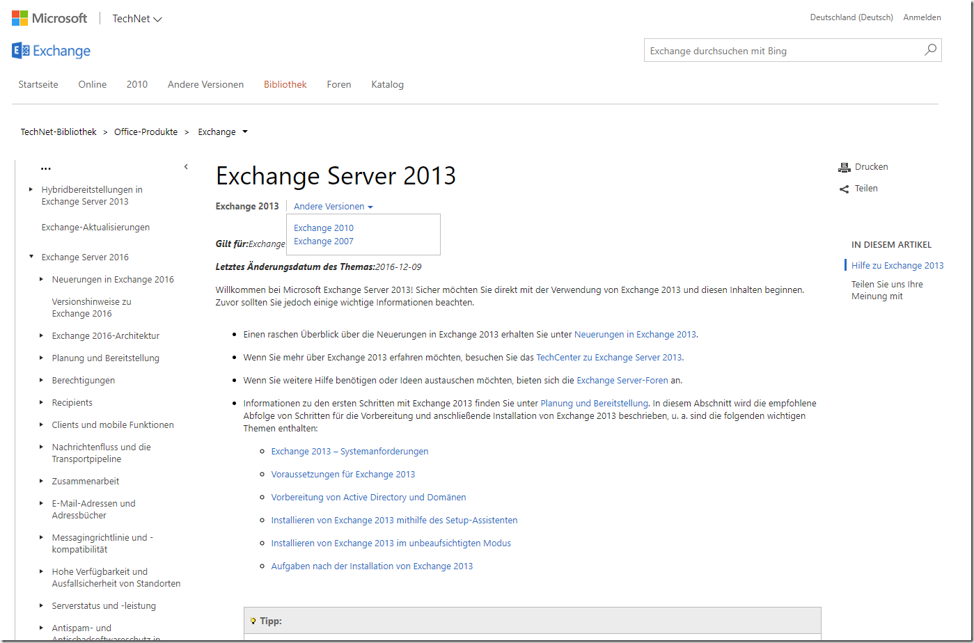 Exchange Server 2016: Dokumentation unter neuer URL verfügbar