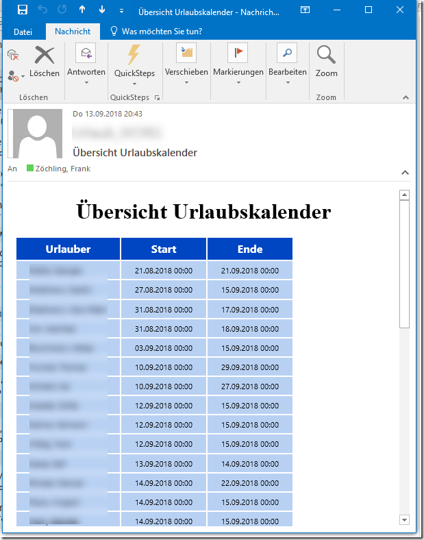 Exchange: Übersicht eines Kalenders per Mail versenden