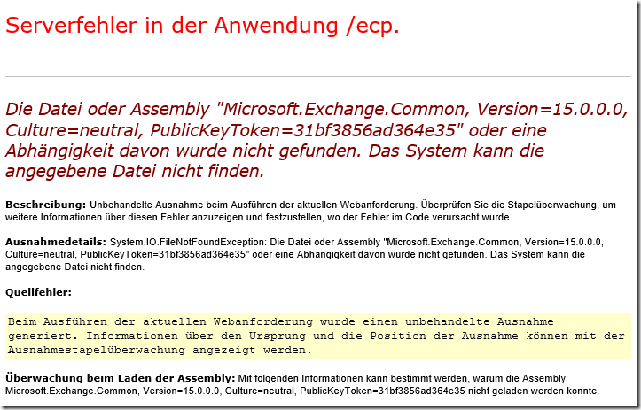 Exchange 2016: Serverfehler in Anwendung (OWA und/oder ECP)