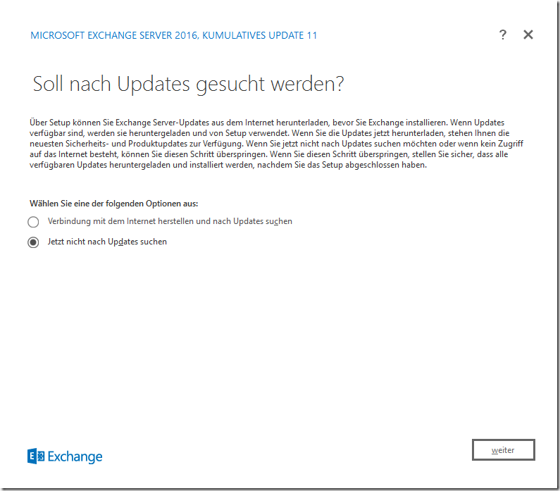 HowTo: Installation Exchange 2016 CU11 auf Server 2016