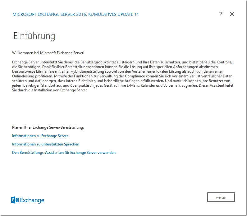 HowTo: Installation Exchange 2016 CU11 auf Server 2016