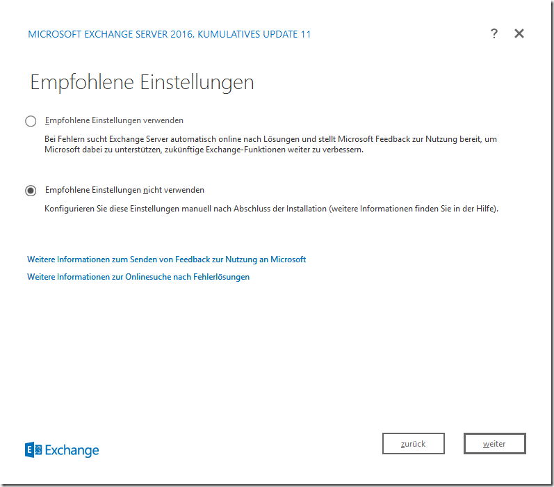 HowTo: Installation Exchange 2016 CU11 auf Server 2016