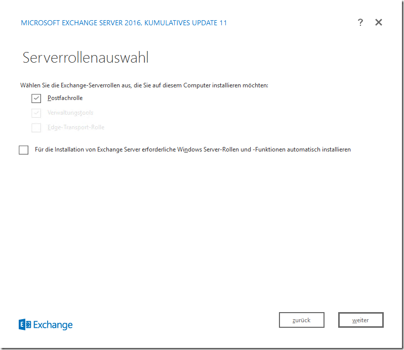 HowTo: Installation Exchange 2016 CU11 auf Server 2016