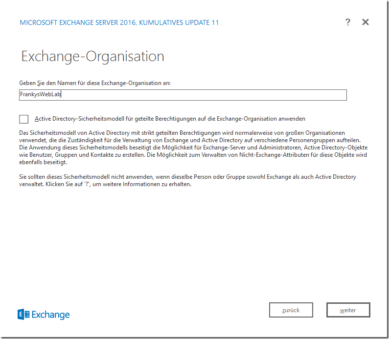 HowTo: Installation Exchange 2016 CU11 auf Server 2016