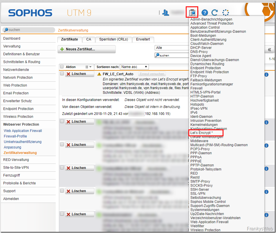 Sophos UTM 9.6: Kostenlose Let’s Encrypt Zertifikate