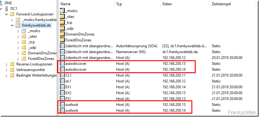 DNS Einstellungen für den Client Access Service