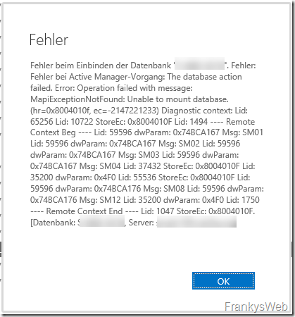 QuickTip: Problem beim Mounten von Exchange 2016 Datenbanken nach Erstellung