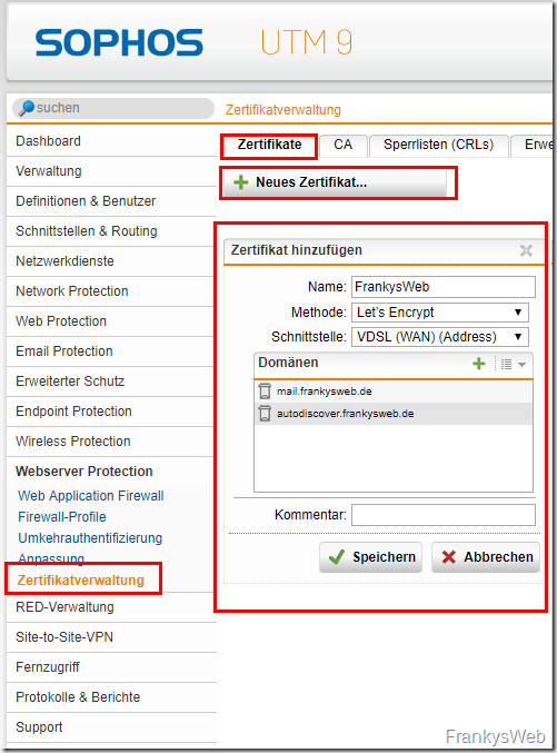 Sophos UTM 9.6: Let’s Encrypt, Webserver Protection und Exchange 2016/2019