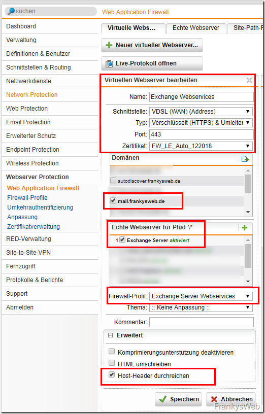 Sophos UTM 9.6: Let’s Encrypt, Webserver Protection und Exchange 2016/2019