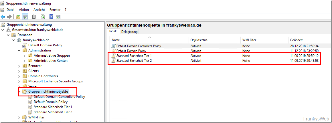 Gruppenrichtlinien für Admin Tiers