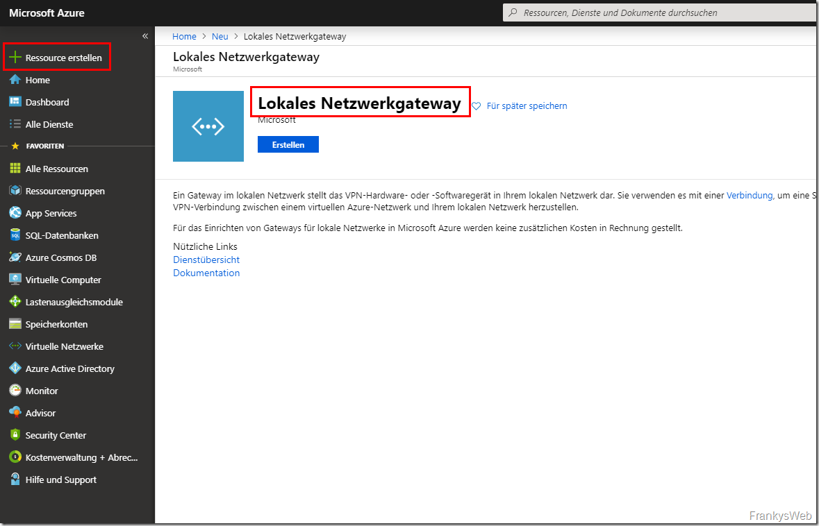 Azure lokales Netzwerkgateway