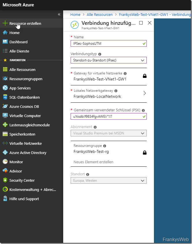 Azure Site-2-Site Verbindung