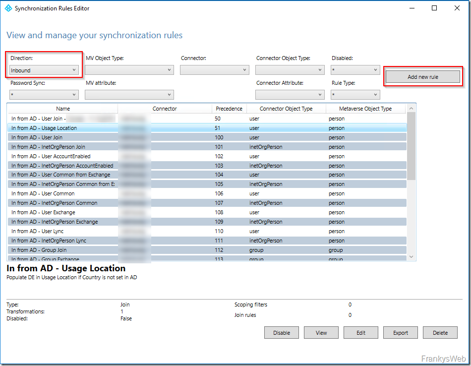 Microsoft 365: Inbound synchronization rule