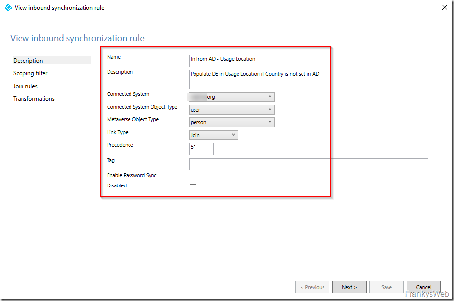 Microsoft 365: Inbound synchronization rule