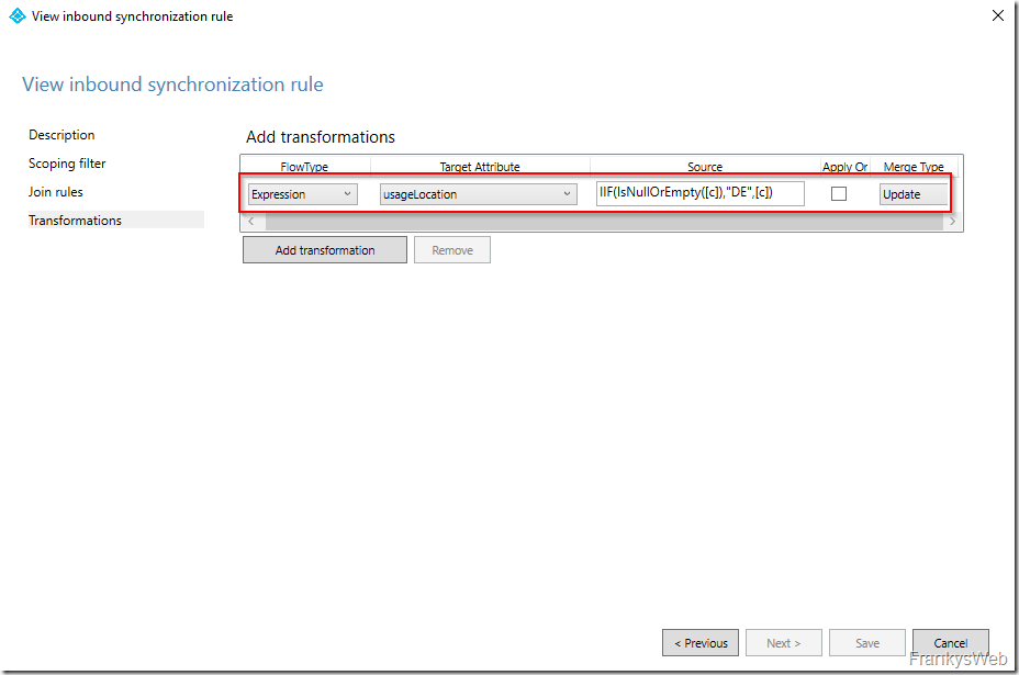 Microsoft 365: Inbound synchronization rule