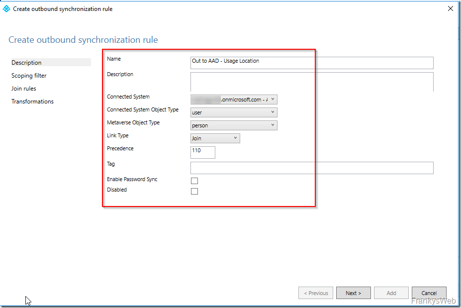 Microsoft 365: Outbound synchronization rule