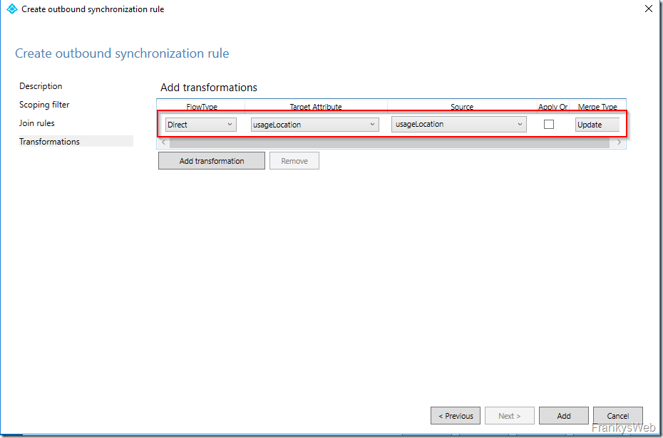 Microsoft 365: Outbound synchronization rule