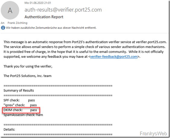 DKIM Test Ergebnis