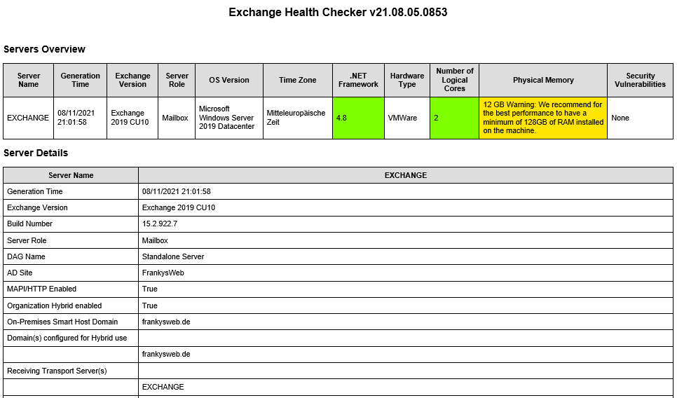 ExchangeHealthChecker HTML Report