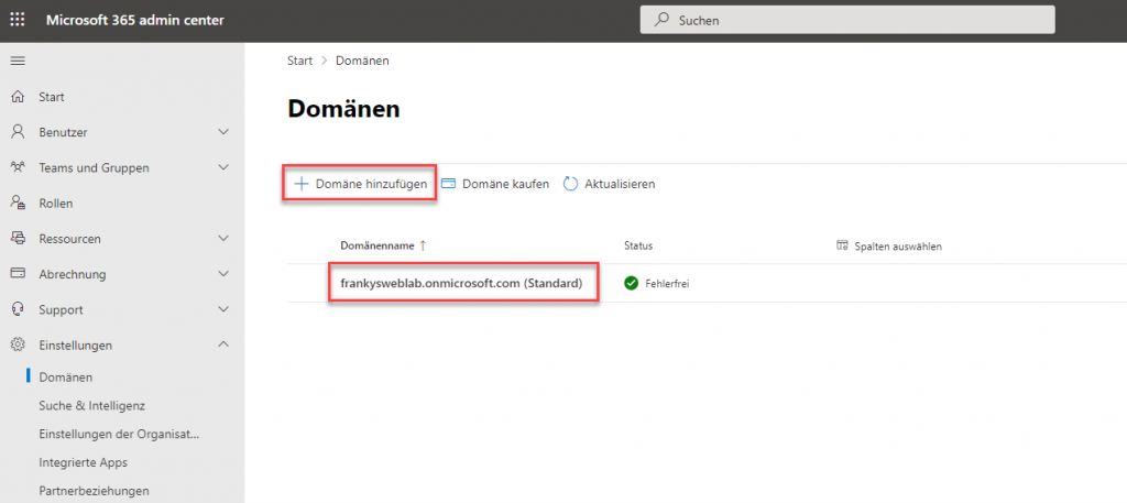 Microsoft 365 Domänen