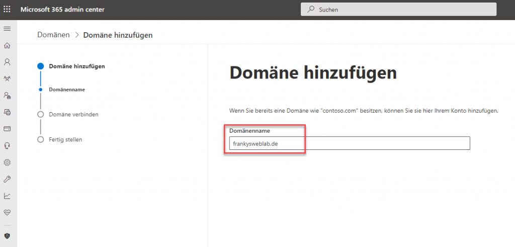 Hinzufügen einer neuen Domain