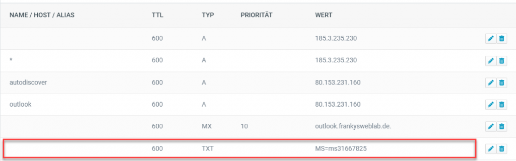 M365 DNS TXT Record