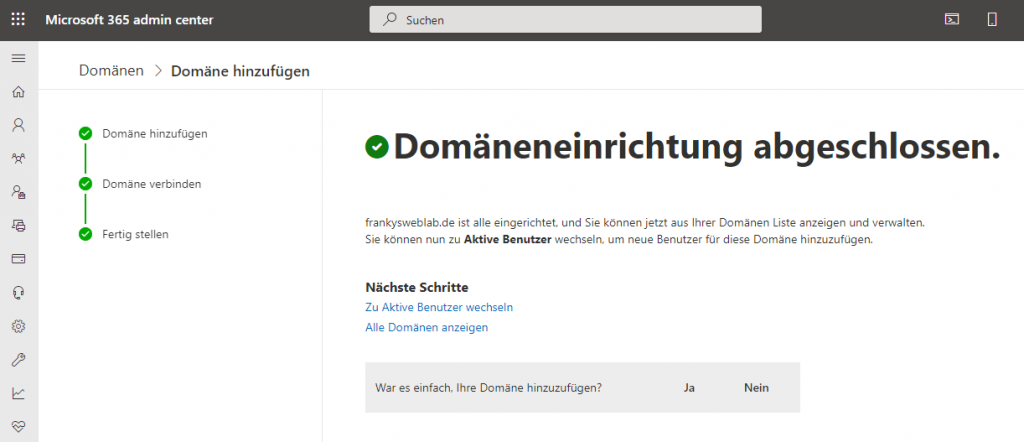 Domain Einrichtung abgeschlossen