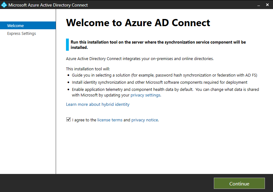 Azure Active Directory Connect Installation