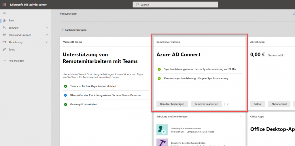 M365 Admin Center Übersicht