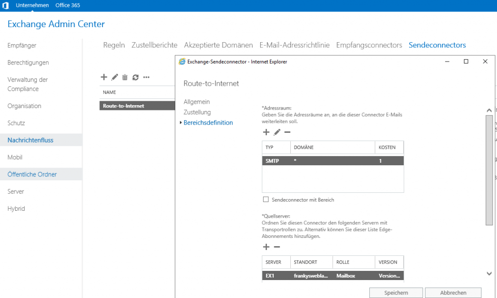 Exchange Sendeconnector Konfiguration