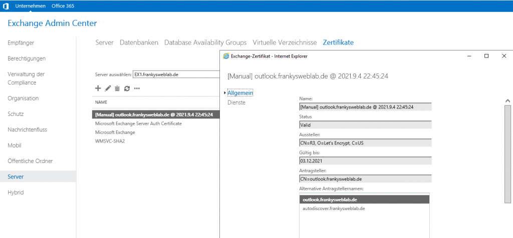 Exchange Zertifikat