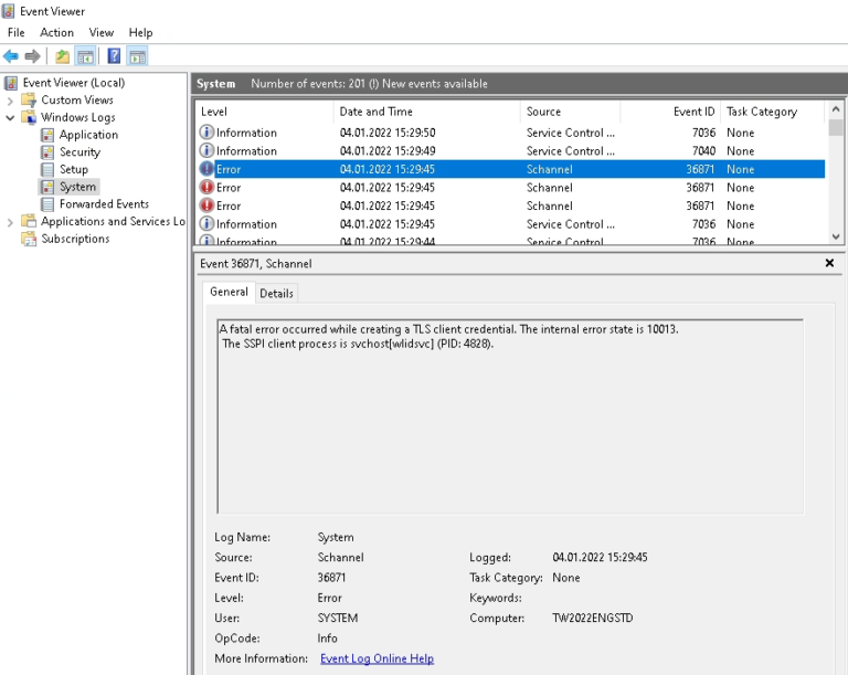 schannel error 36871 windows 10