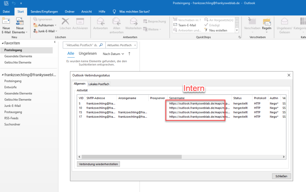 interne Outlook Verbindung
Outlook Anywhere