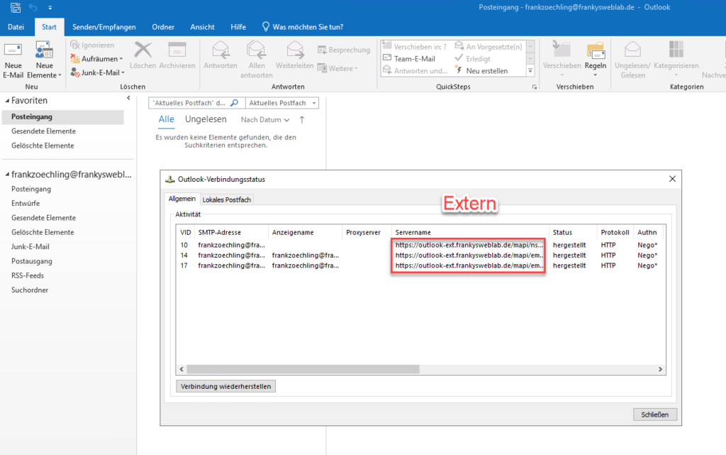 externe Outlook Verbindung
Outlook Anywhere